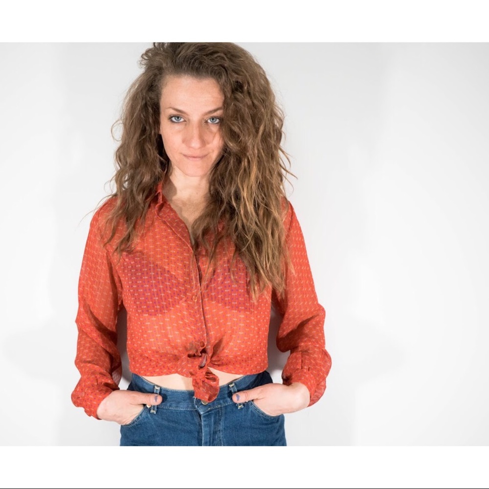 Vintage Red Sheer Button Up